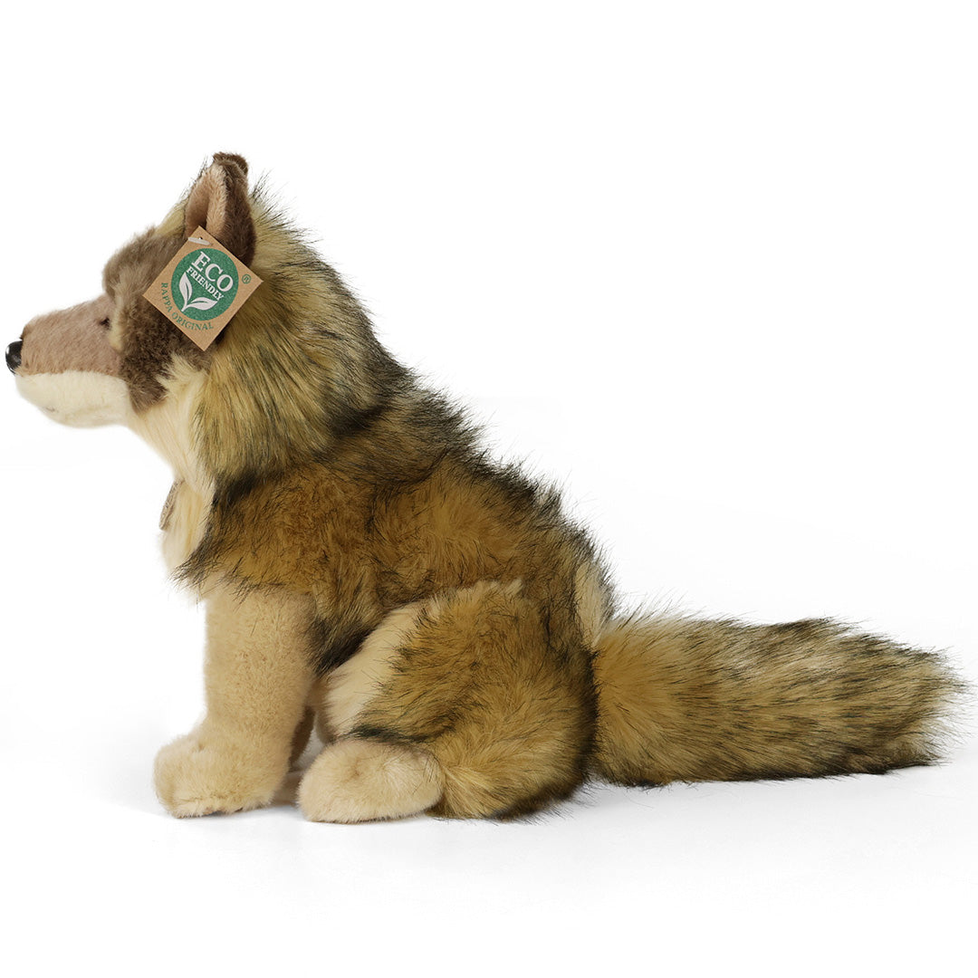 Rappa pluchen wolf/coyote knuffel, van de zijkant gezien.