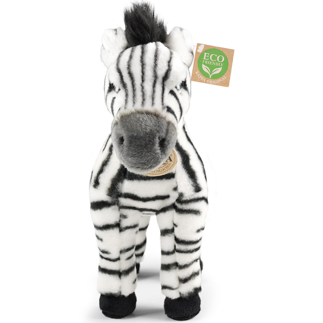 Rappa pluchen zebra knuffel, recht van voren gefotografeerd.