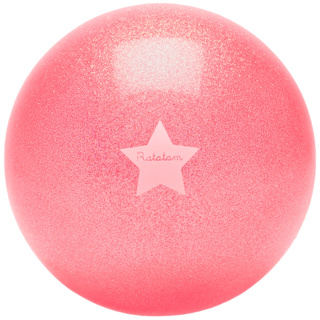Roze glitter ratatam speelbal met een witte ster en de merknaam.