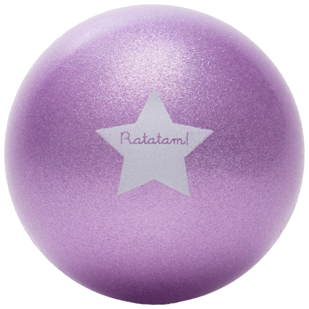 Ratatam paarse glitter speelbal met een witte ster en de tekst 'Ratatam!'.