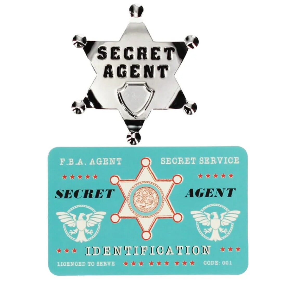 Rex London speelgoedset met zilveren secret agent badge en blauwe ID-kaart.