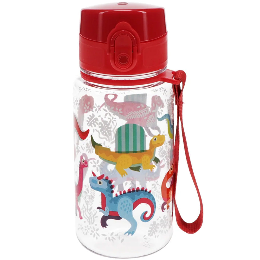 Rex London drinkfles voor kinderen met rode dop en dinosaurusprint.