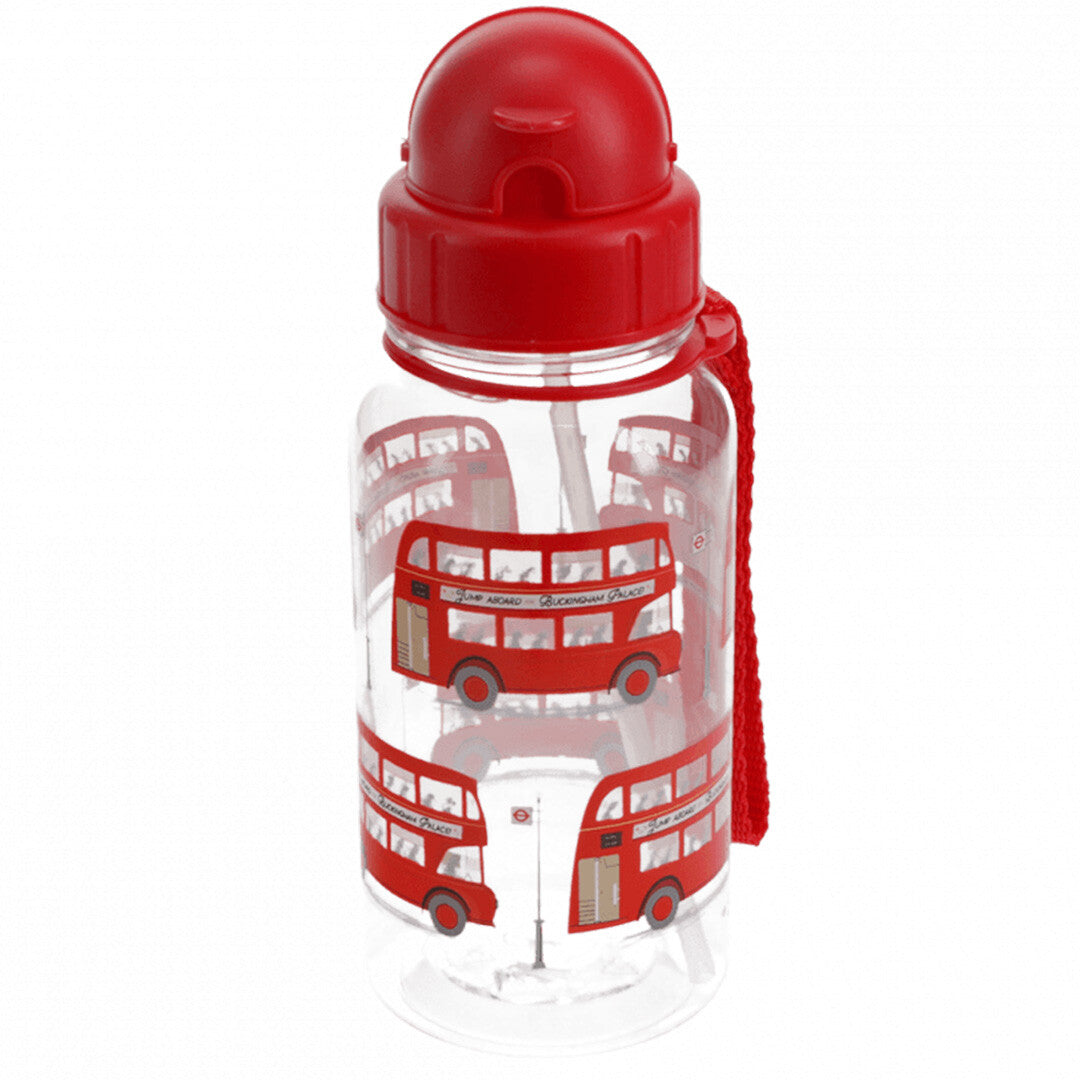 Rex London kinder drinkfles met rietje en TFL Routemaster bus patroon.