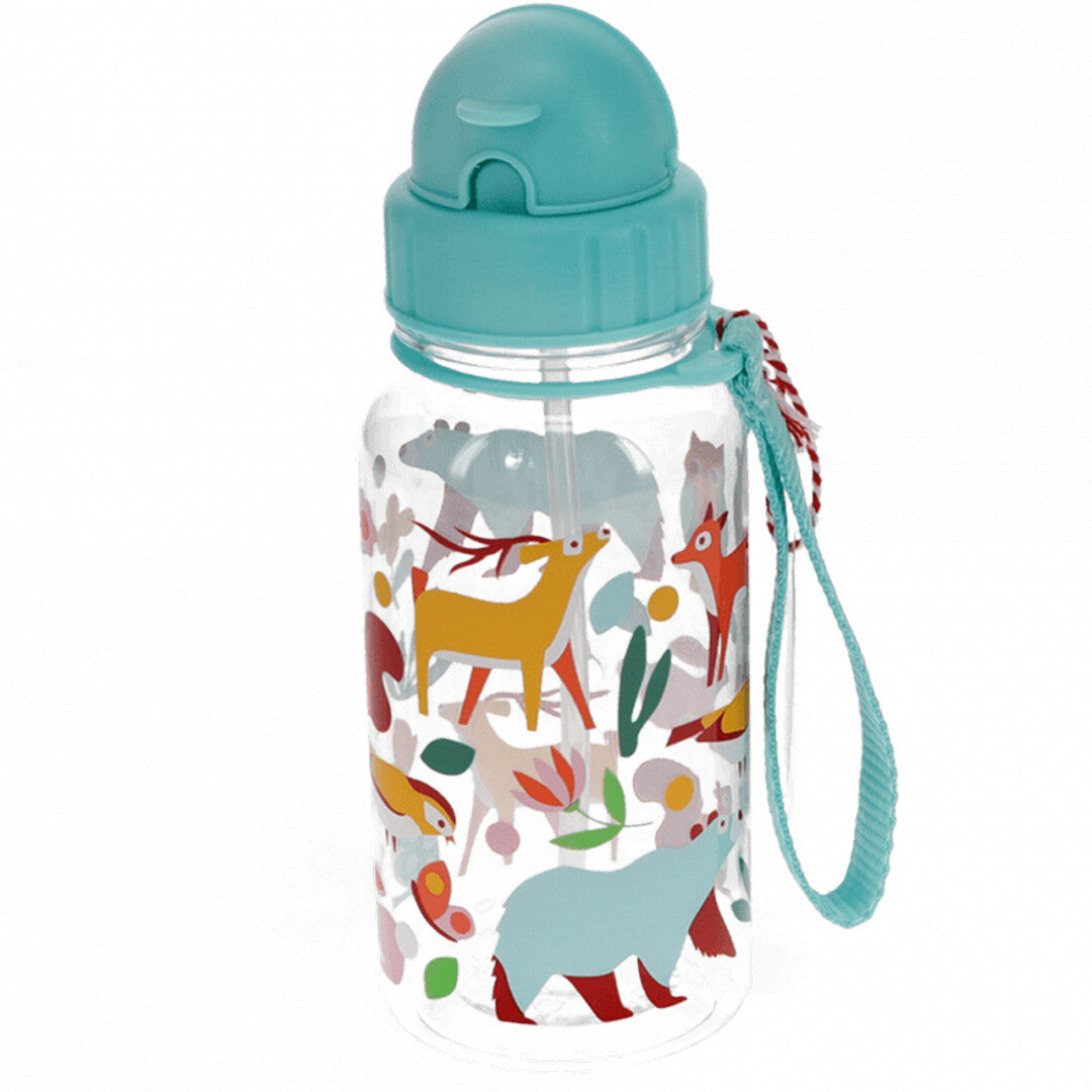 Rex London kinder drinkfles met rietje en woodland dieren illustraties.
