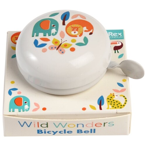 Rex London fietsbel met dierenillustraties op de productverpakking.