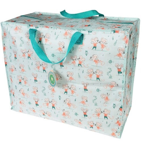 Rex London jumbo opbergtas met blauw patroon van dansende muizen.