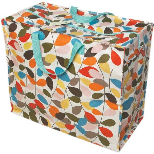 Rex London jumbo opbergtas met veelkleurig bladerenpatroon.