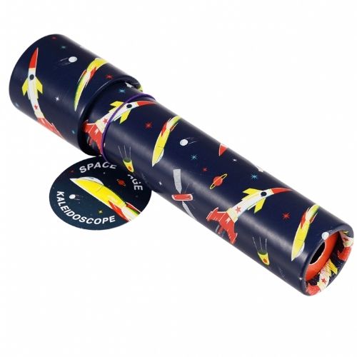 Rex London ruimtevaart kaleidoscoop met een 'Space Age Kaleidoscope' productlabel.