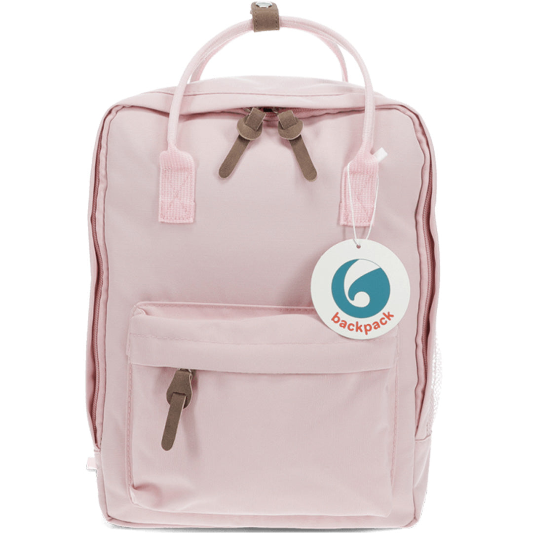 Roze Rex London kinderrugzak compact, van voren gezien met productlabel.