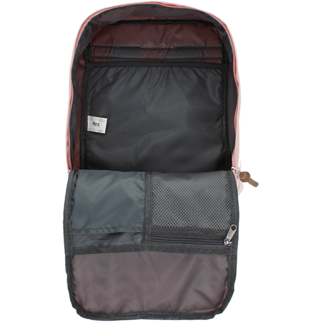 Binnenkant van de open roze Rex London kinderrugzak compact met diverse vakken.
