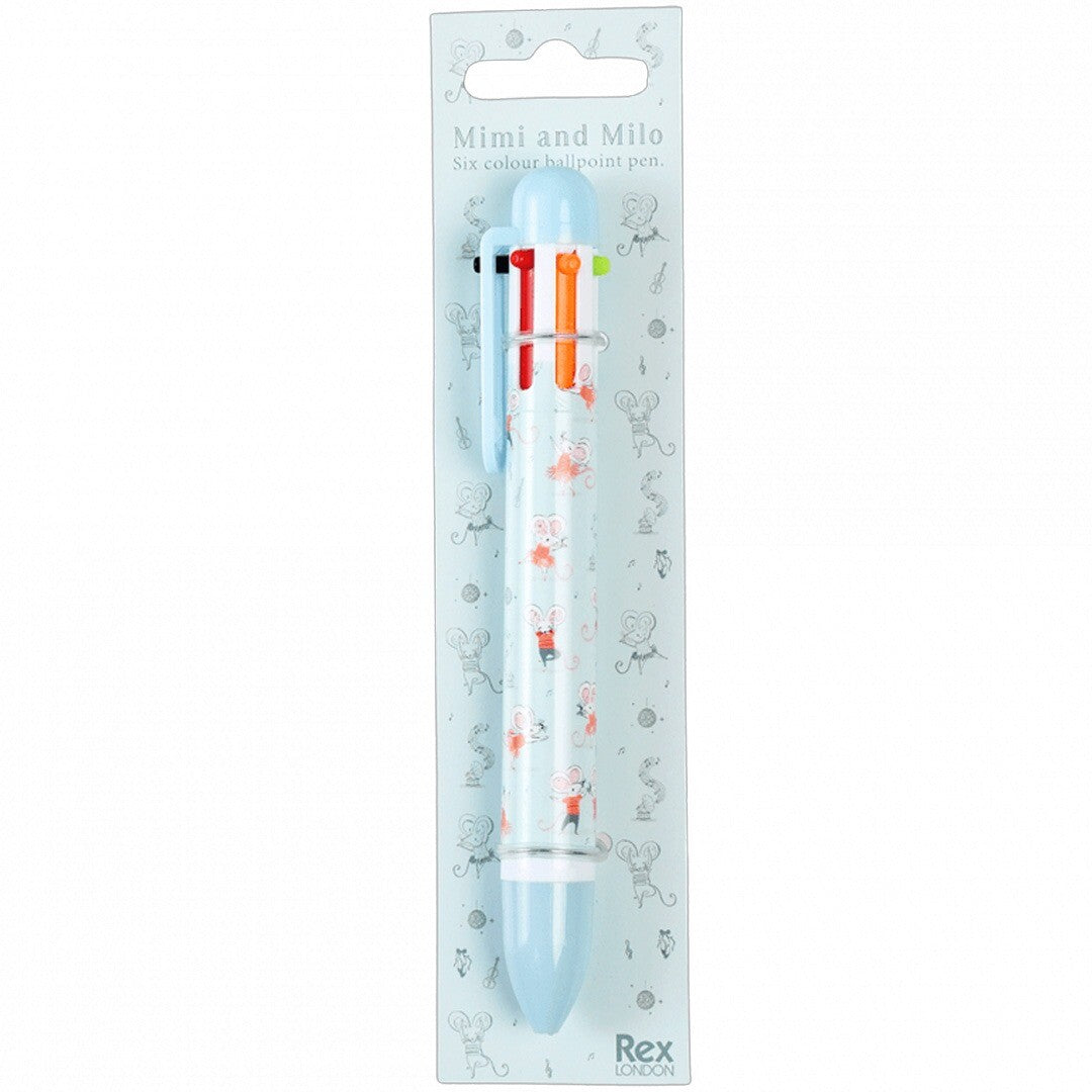 Verpakking van de Rex London 6-in-1 kleurenpen met Mimi and Milo muisjespatroon.