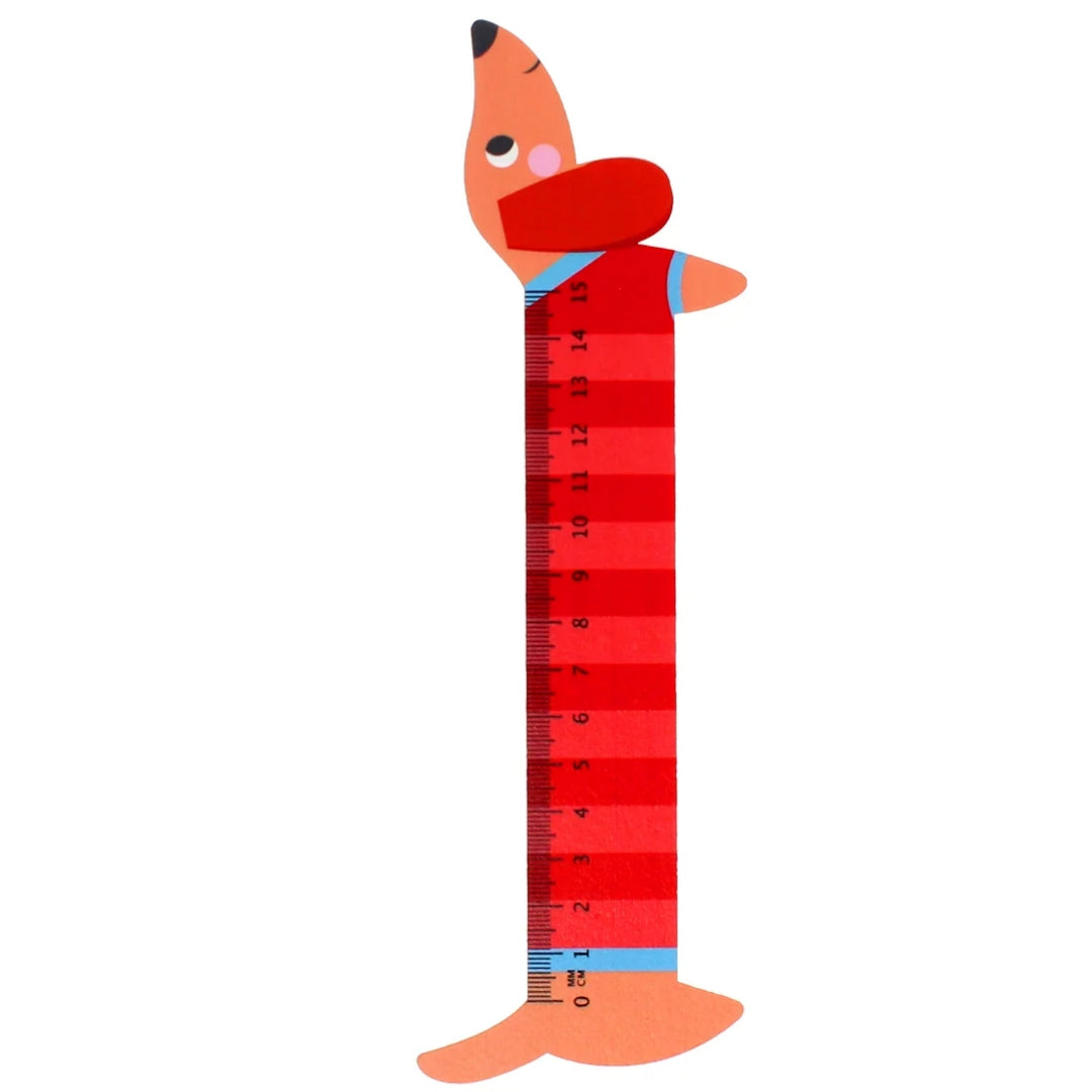 Rex London houten liniaal in de vorm van een teckel, rechtopstaand, van 0 tot 15 cm.