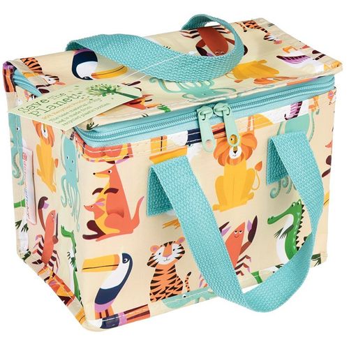 Rex London kinder lunchtas met kleurrijke dierenprint, gesloten.