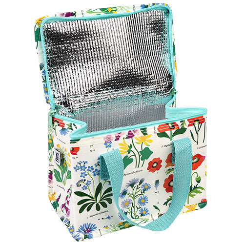 Open kinderlunchtas met wild flowers patroon en isolerende binnenkant.