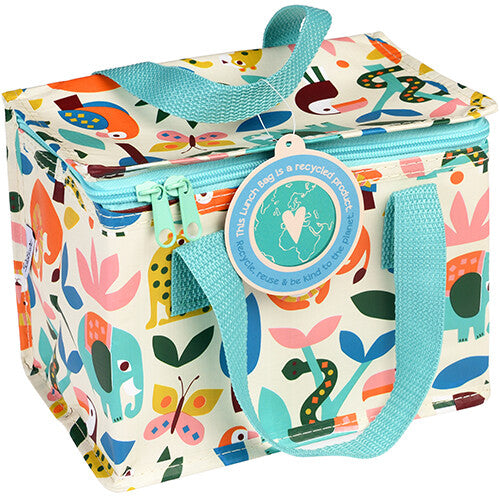 Rex London lunchtas voor kinderen met wild wonders dierenpatroon en productlabel.