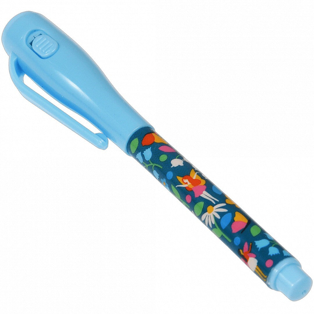 Rex London magische pen met feeën en bloemenpatroon, met de blauwe dop erop.