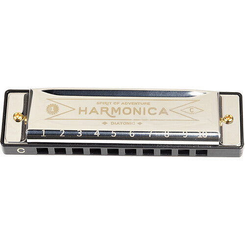 Close-up van de Rex London mondharmonica.