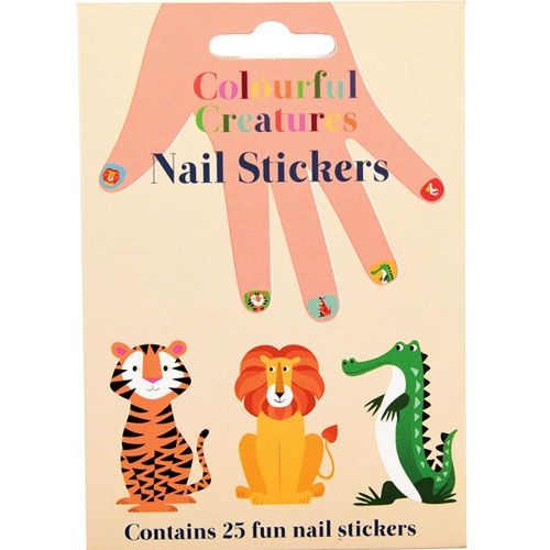 Rex London nagelstickers Colourful Creatures verpakking met een hand en dierenafbeeldingen.
