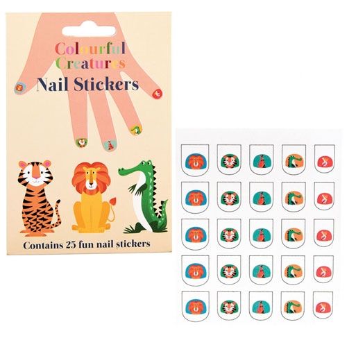 Rex London nagelstickers Colourful Creatures, met de verpakking en een vel met dierenstickers.