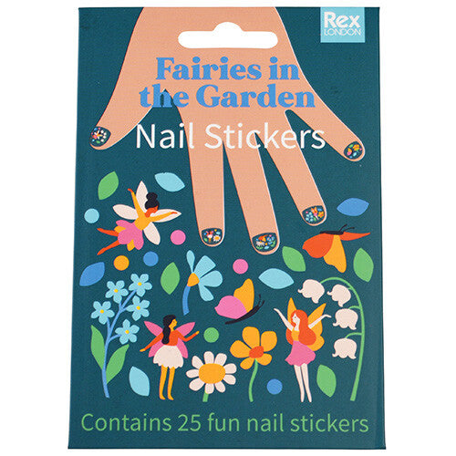 Rex London nagelstickers 'Fairies in the Garden' verpakking met illustratie van feeën en bloemen.