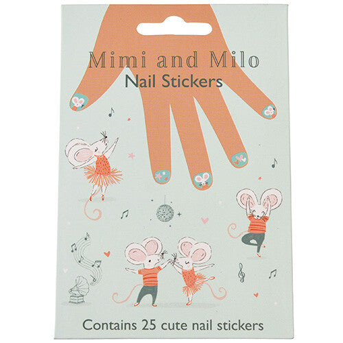 Rex London nagelstickers verpakking met dansende muizen en een hand met stickers.