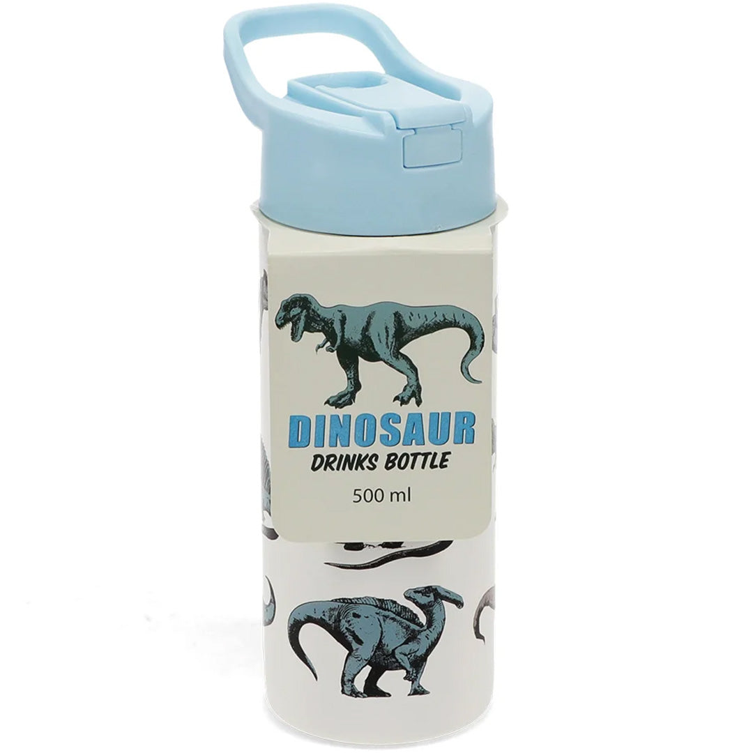 De verpakking van de Rex London kinder drinkfles met dinosauruspatroon en de tekst "DINOSAUR DRINKS BOTTLE 500 ml".