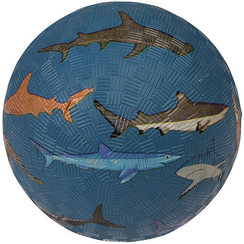 Rex London blauwe speelbal met diverse haaienprints en een textuurpatroon.