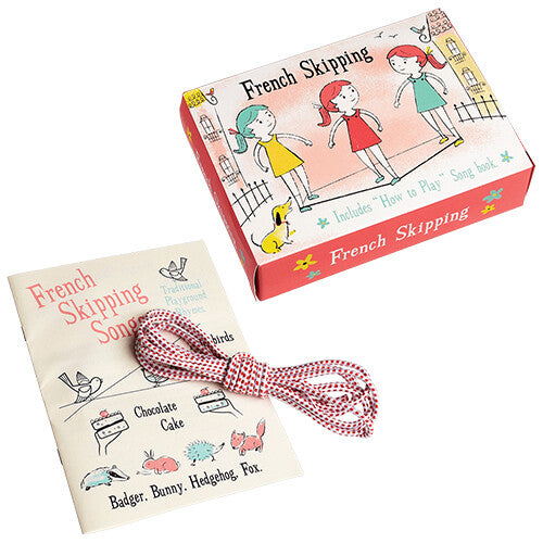Rex London springelastiek set met doos, instructieboekje en roze-wit geruit touw.