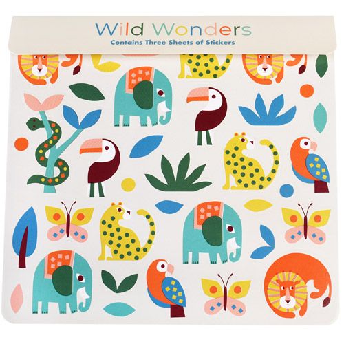 Rex London Wild Wonders stickers verpakking met jungle dieren en bladeren.