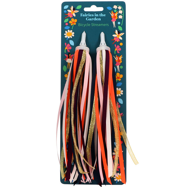 Verpakking van de Rex London Fairies in the Garden stuurslingers voor fiets, met veelkleurige linten.