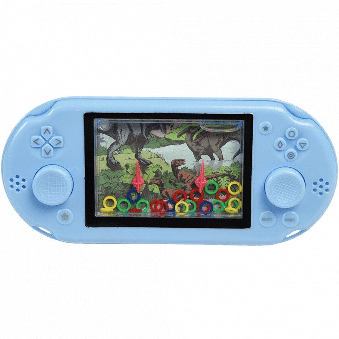 Blauw Rex London waterspel met dinosaurus thema en gekleurde ringen.