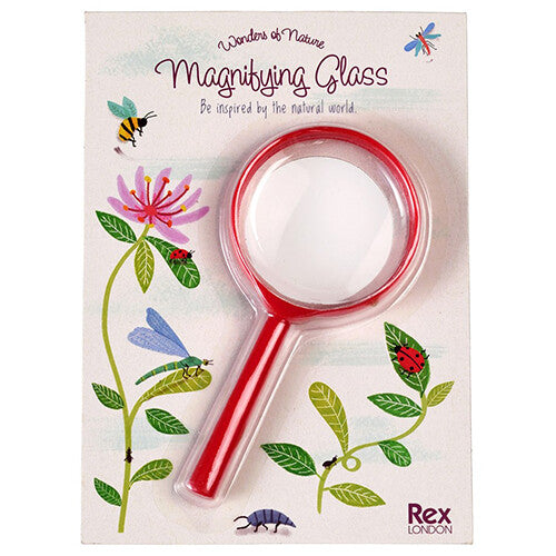 Verpakking van het Rex London Wonders of Nature vergrootglas met illustraties van insecten en planten.