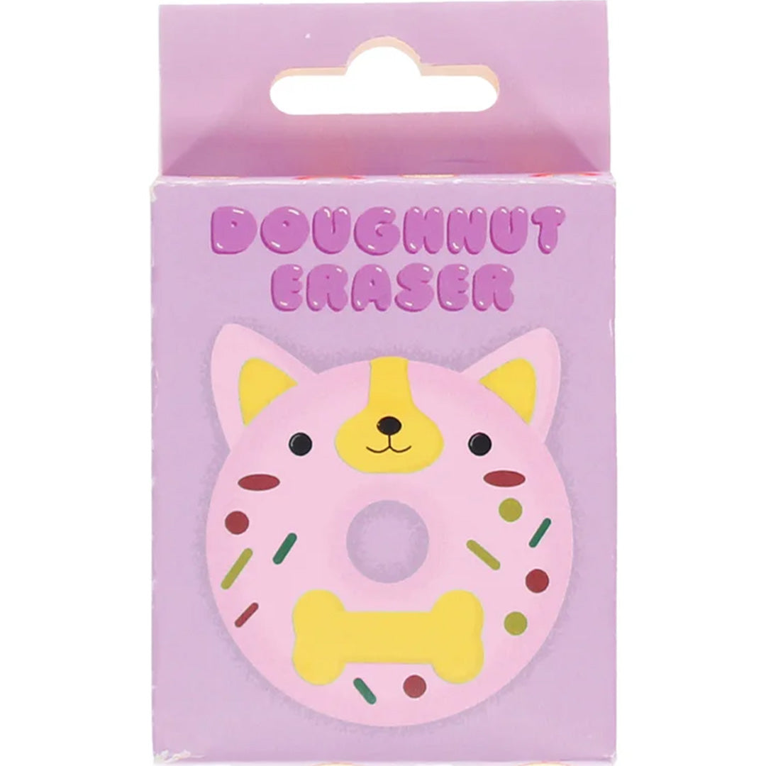 De voorkant van de paarse Rex London verpakking van de donut gum met hondenhoofd.