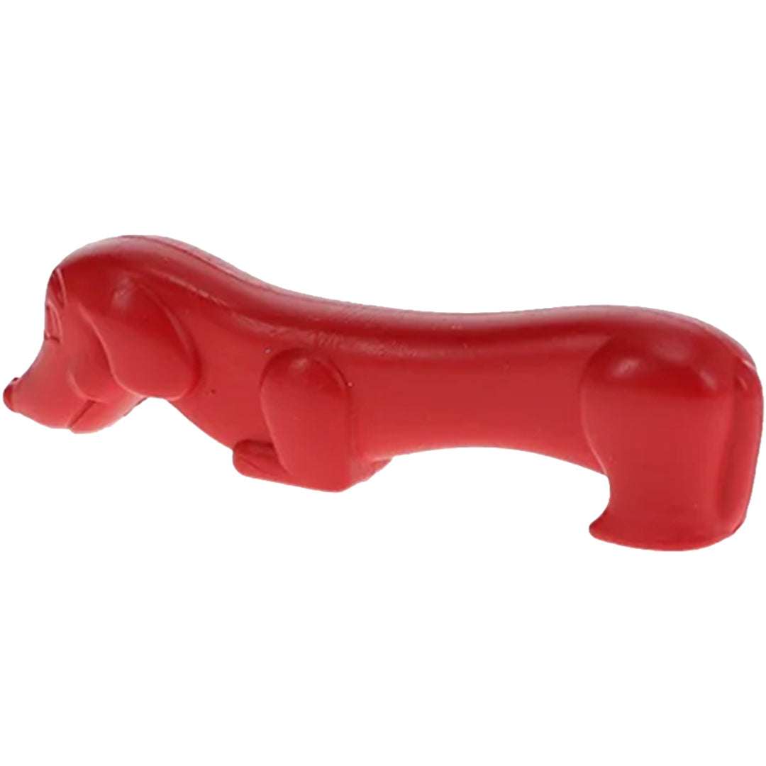 Een enkel rood teckel-vormig waskrijtje.