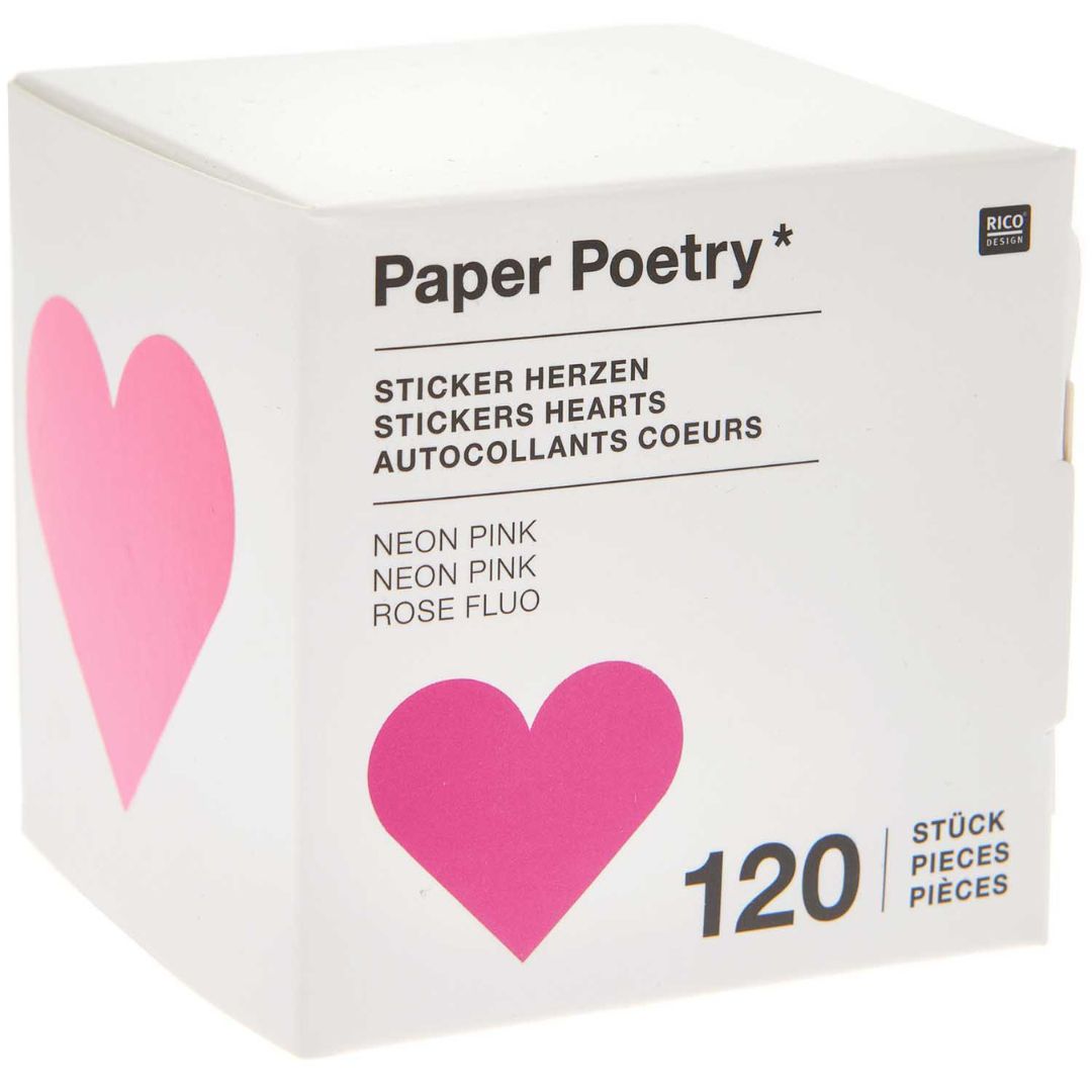 De verpakking van Rico Design neonroze hartstickers met 120 stuks.