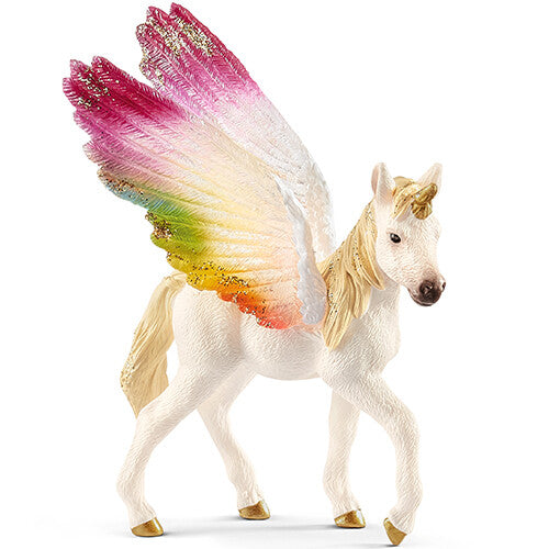 Schleich Bayala gevleugelde regenboogeenhoorn veulen speelgoedfiguurtje met glittervleugels.