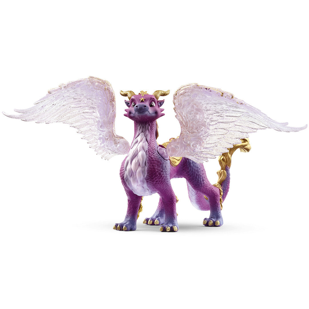 Schleich bayala sterrenhemel draak speelgoedfiguur van paars plastic met grote glittervleugels.
