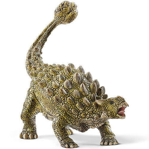Schleich Ankylosaurus dinosaurus speelfiguur, groen met schubben en een staartknots.