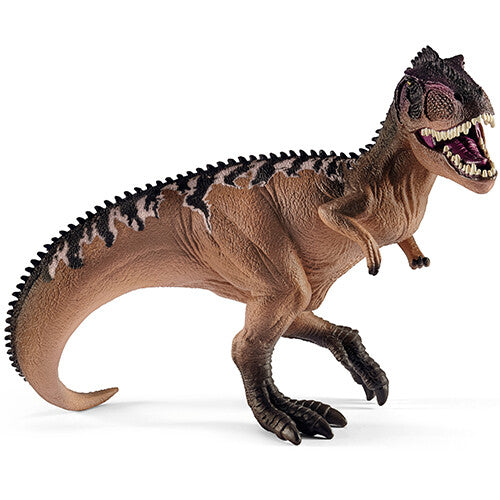 Schleich Giganotosaurus dinosaurus speelfiguur van plastic, beige met donkere strepen.