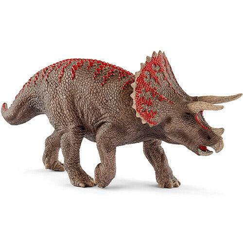 Schleich dinosaurus triceratops speelgoedfiguur, bruin met rode accenten.