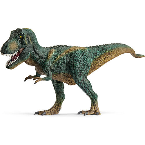 Schleich Tyrannosaurus Rex dierenfiguurtje, groen en bruin, staand.