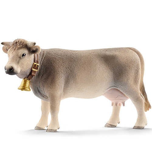 Schleich dierenfiguurtje van een Braunvieh koe met bel.