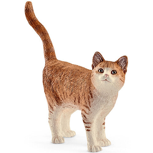 Schleich dierenfiguurtje van een oranje gestreepte kat.