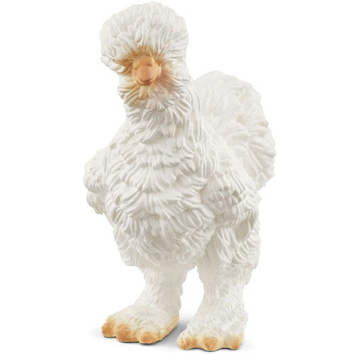 Schleich dierenfiguurtje van een witte kip met pluizige kop.