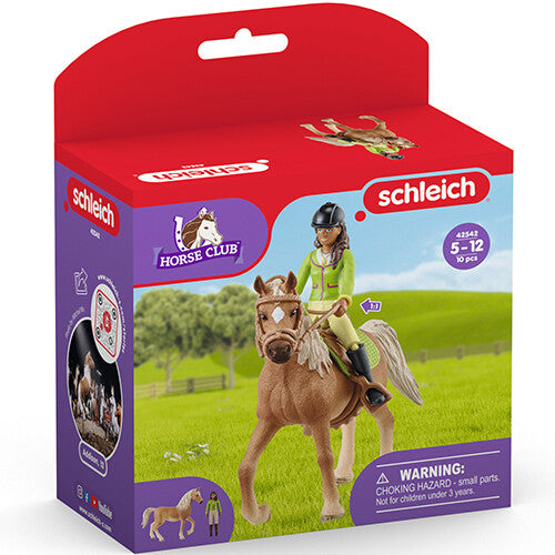 De verpakking van de Schleich Horse Club speelset met Sarah en Mystery.