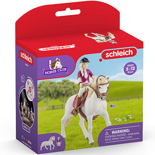 De verpakking van de Schleich Horse Club speelset met een meisje op een wit paard.