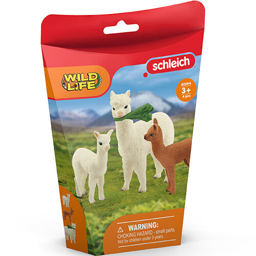 Verpakking van de Schleich Wild Life alpaca met veulens speelgoedset.