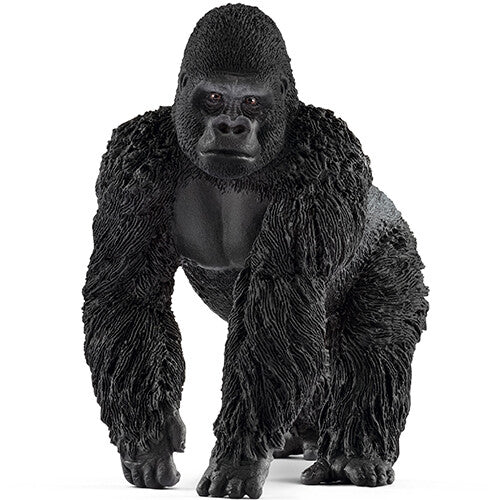 Schleich dierenfiguurtje van een zwarte gorilla, staand op vier poten.