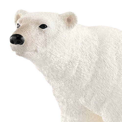 Detailopname van de kop van het Schleich plastic ijsbeer dierenfiguurtje.