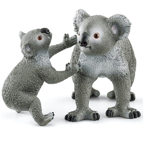 Schleich dierenfiguurtjes van een koalabeer en een koalajong dat tegen de volwassen koala opklimt.
